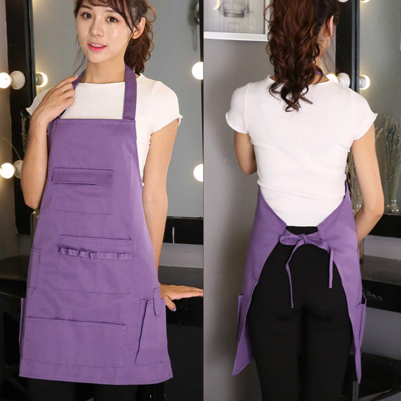 boshiho Adult Painting Aprons, Adjustable Buckle, Barber Apron with Pockets for Women/Men/Unisex, Utility or Work Apron (Purple) - Image 2